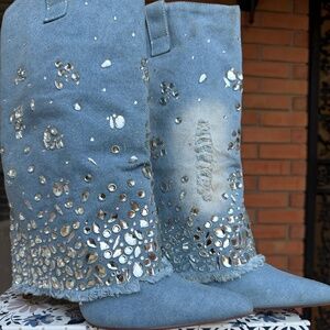 Sparkling Jean Cowgirl Stiletto Boots (NWOT)